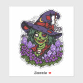 February Zombie Witch with Gems and Flowers Aufkleber (Blatt)
