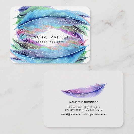 Feder-Aquarell Boho Vogel-Girly Chic Visitenkarte (Vorne/Hinten)