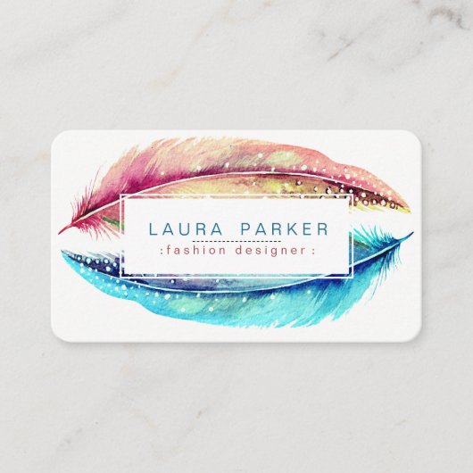 Feder-Aquarell Boho Vogel-Girly modernes Visitenkarte (Vorderseite)