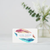 Feder-Aquarell Boho Vogel-Girly modernes Visitenkarte (Stehend Vorderseite)