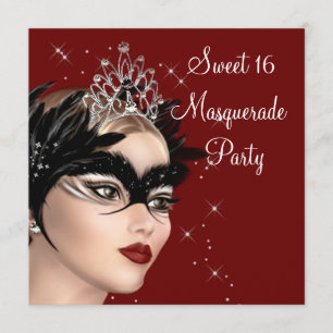 Feder-Maske-Tiara Sweet 16 Maskenball-Party Einladung