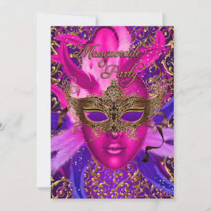 Feder Pink & Gold Masken Maskenball Einladung