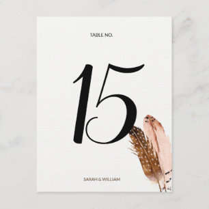 Feder-Wasserfarben-Tischnummernkarte Einladung