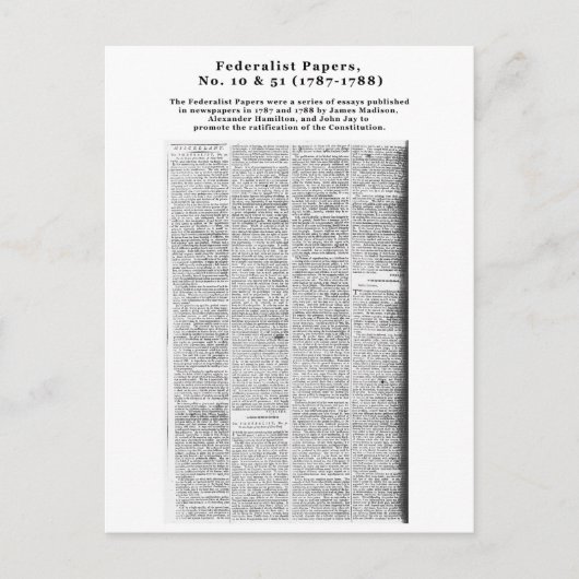 Federalist Papers, Nr. 10 & Nr. 51 (1787-1788) Postkarte (Vorderseite)