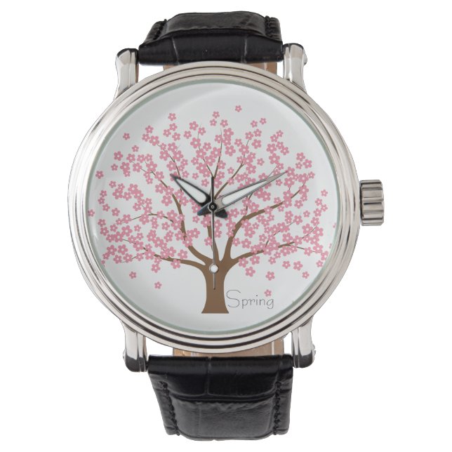 Federblossom Tree Vintag Lederuhr Armbanduhr (Vorderseite)