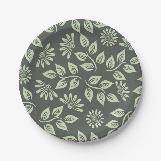 Federblumenmuster Pappteller (Vorderseite)
