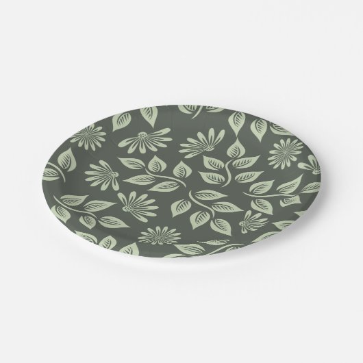 Federblumenmuster Pappteller (Schrägansicht)