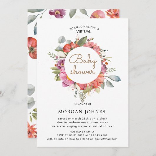 Federblüte Virtual Baby Dusche Einladung (Vorne/Hinten)