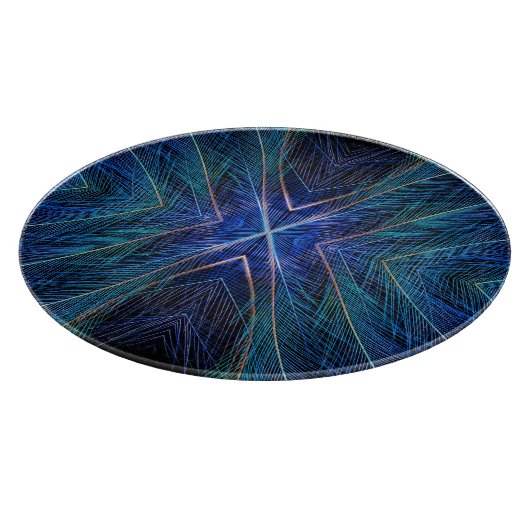 Federdesign für blaues Fraktal Schneidebrett (Ecke)