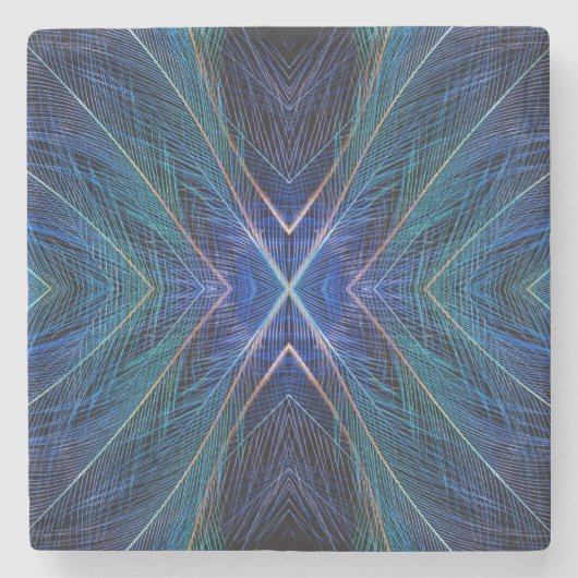 Federdesign für blaues Fraktal Steinuntersetzer (Vorderseite)