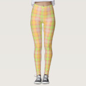 Federgrün und Karo Peach Muster Leggings (Vorderseite)