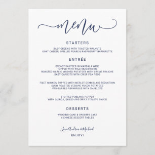 Federhochzeits-Swirly (Navyblau) Hochzeit Menükarte