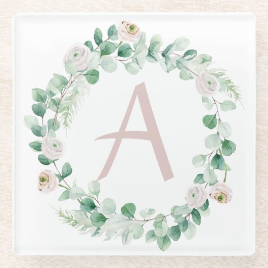 Federkranz mit Buchstaben, individuell einstellbar Glasuntersetzer (Vorderseite)