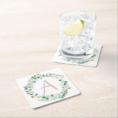 Federkranz mit Buchstaben, individuell einstellbar Rechteckiger Pappuntersetzer (Vor Ort)