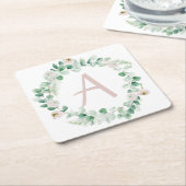 Federkranz mit Buchstaben, individuell einstellbar Rechteckiger Pappuntersetzer (angewinkelt)