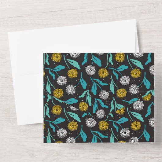 Federkronen-Blume und Blätter Design All In One Einladung (Rückseite)