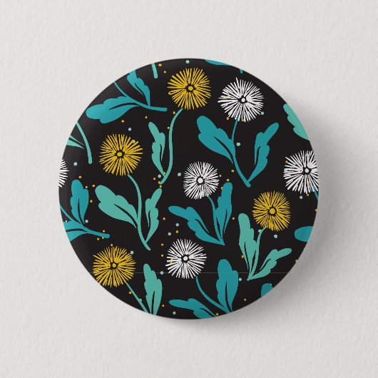 Federkronen-Blume und Blätter Design Button (Vorderseite)