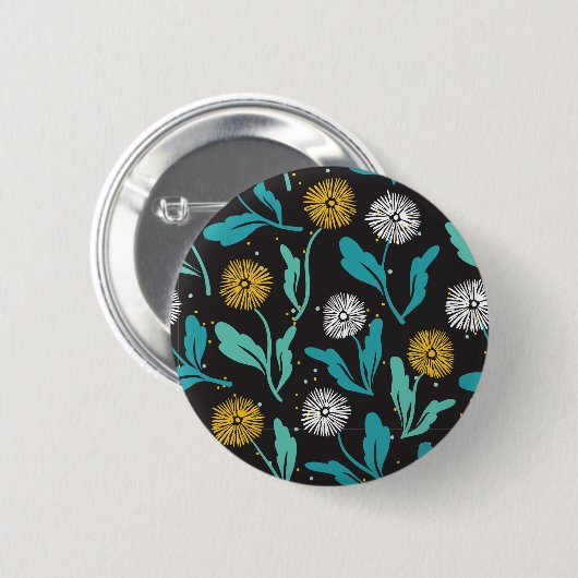 Federkronen-Blume und Blätter Design Button (Vorne & Hinten)