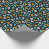 Federkronen-Blume und Blätter Design Geschenkpapier (Ecke)