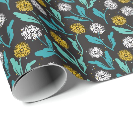 Federkronen-Blume und Blätter Design Geschenkpapier (Rolleneckpunkt)