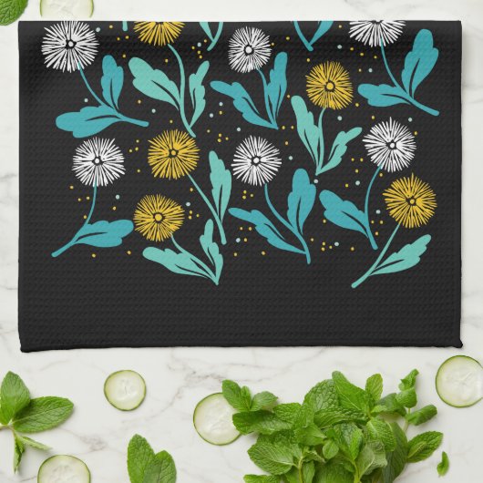 Federkronen-Blume und Blätter Design Geschirrtuch (Gefaltet)