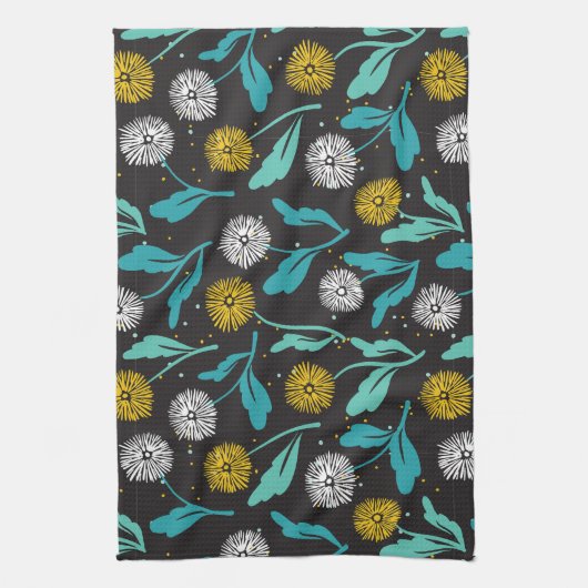 Federkronen-Blume und Blätter Design Geschirrtuch (Vertikal)