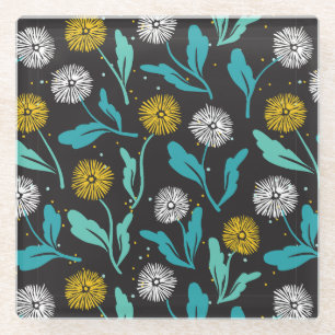 Federkronen-Blume und Blätter Design Glasuntersetzer