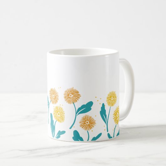 Federkronen-Blume und Blätter Design Kaffeetasse (VorderseiteRechts)