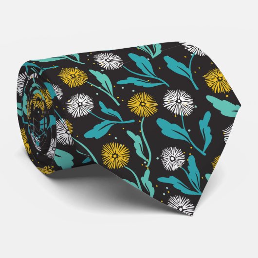 Federkronen-Blume und Blätter Design Krawatte (Gerollt)