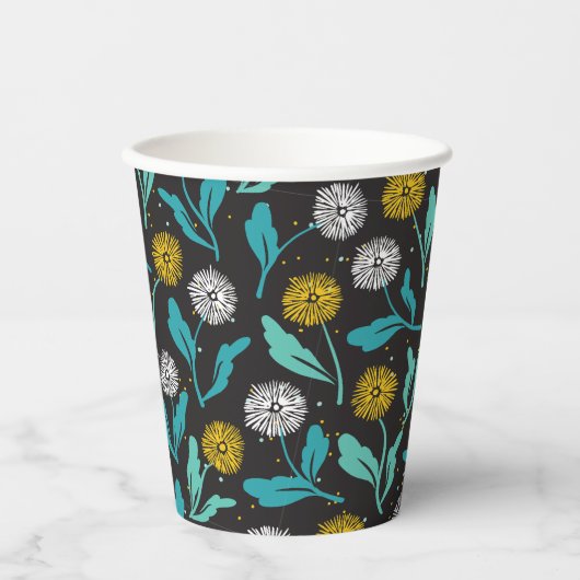 Federkronen-Blume und Blätter Design Pappbecher (Vorderseite)
