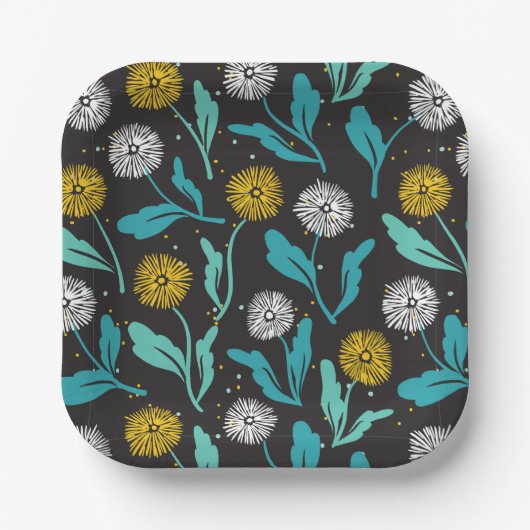 Federkronen-Blume und Blätter Design Pappteller (Vorderseite)