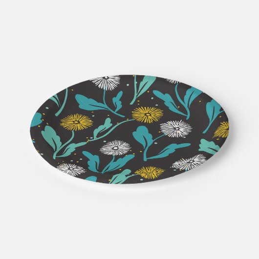 Federkronen-Blume und Blätter Design Pappteller (Schrägansicht)
