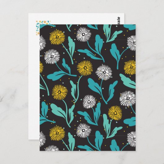 Federkronen-Blume und Blätter Design Postkarte (Vorne/Hinten)