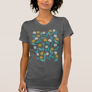Federkronen-Blume und Blätter Design T-Shirt