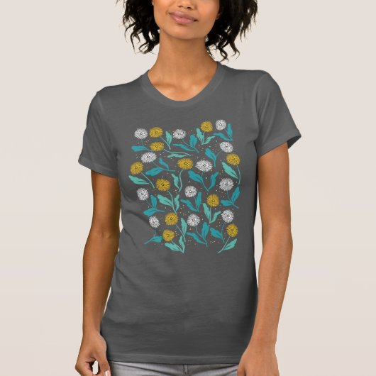 Federkronen-Blume und Blätter Design T-Shirt (Vorderseite)