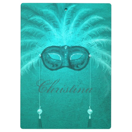 Federmaske elegant Vintag aquamarin Klemmbrett (Rückseite)