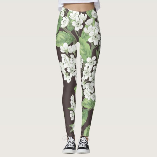 Federmuster, grüne Zweige nahtlos. Leggings (Vorderseite)