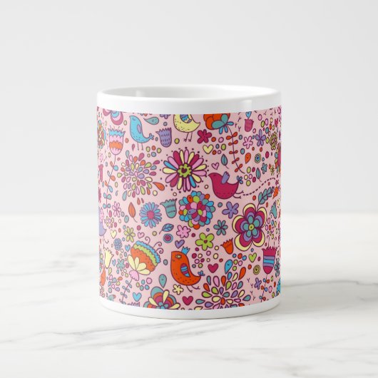 Federmuster mit bunten Blume Jumbo-Tasse (Vorderseite)
