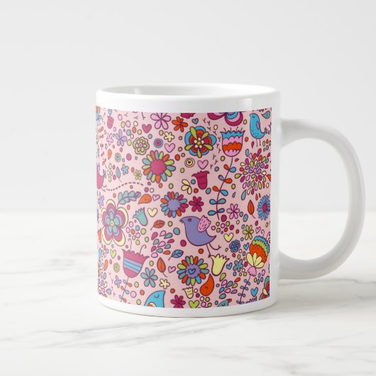 Federmuster mit bunten Blume Jumbo-Tasse (Rechts)