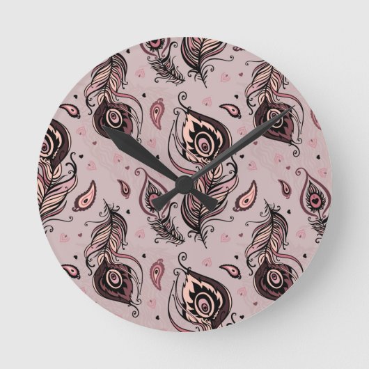 Federmuster Runde Wanduhr (Vorderseite)