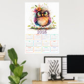 Federn & Blumen: 2026 Eulen-Kalender Poster (Heimbüro)