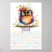 Federn & Blumen: 2026 Eulen-Kalender Poster (Vorne)