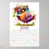 Federn & Blumen: 2026 Eulen-Kalender Poster (Vorne)
