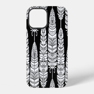 Federn Boho: Schwarz-Weiß-Muster iPhone 12 Hülle