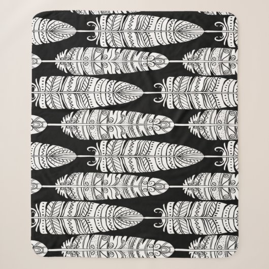 Federn Boho: Schwarz-Weiß-Muster Sherpadecke (Vorderseite)