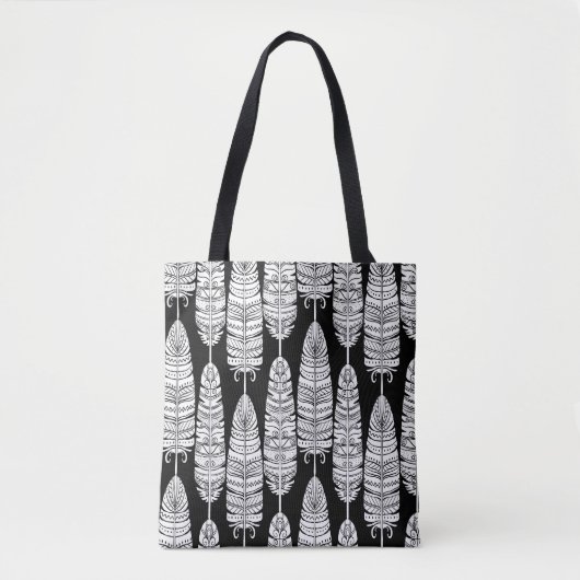 Federn Boho: Schwarz-Weiß-Muster Tasche (Vorderseite)
