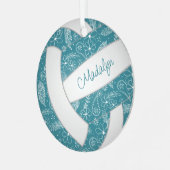 Federn Doodle-Muster aquamariner Volleyball Ornament Aus Metall (Vorderseite links)