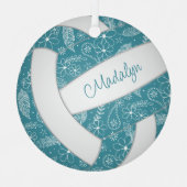 Federn Doodle-Muster aquamariner Volleyball Ornament Aus Metall (Vorderseite)