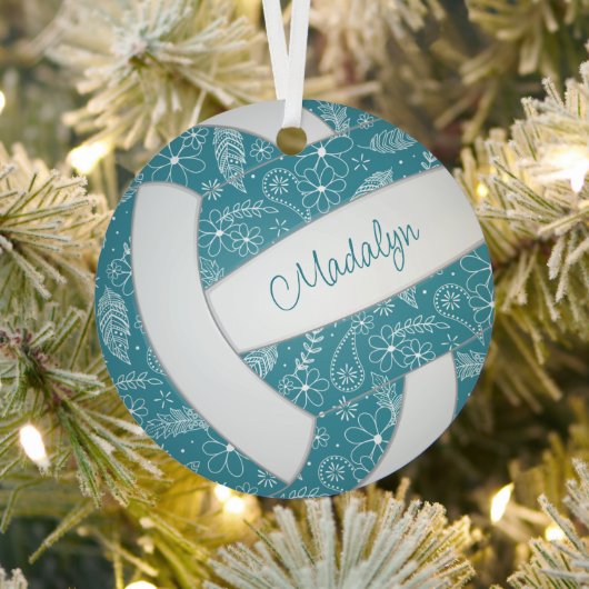 Federn Doodle-Muster aquamariner Volleyball Ornament Aus Metall (InSitu)