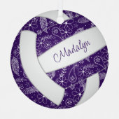 Federn Doodle-Muster lila Volleyball Ornament Aus Metall (Vorderseite)